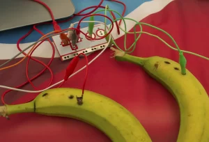 Makey Makey connecté à des bananes pour apprendre à programmer avec un gadget original